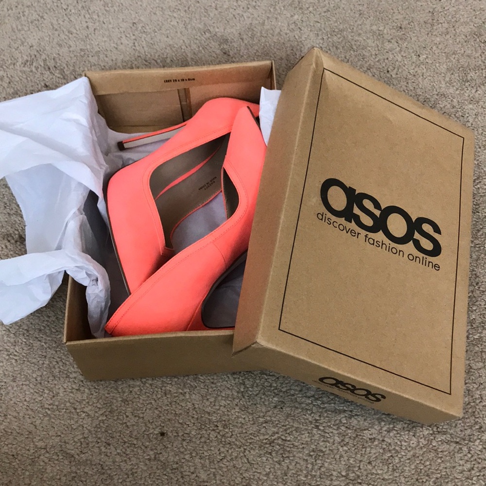 ASOS Pixie Pointed High Heels in Bright Coral